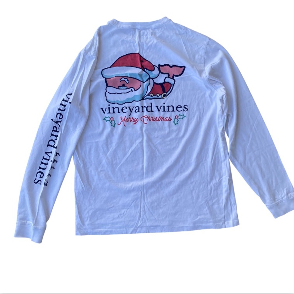 Vineyard Vines Mens Santa Whale Long Sleeve Pocket Tee in White / Medium
